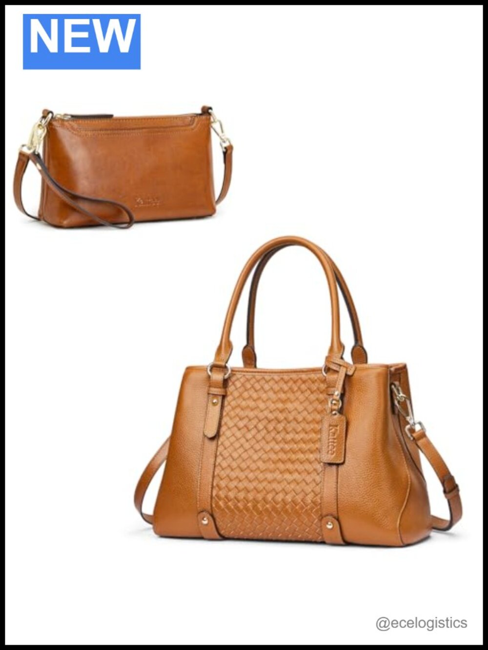 Genuine Leather Satchel Bag with Crossbody Pouch Set
